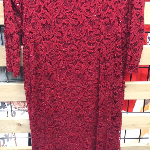 NWT,Marina Sequin Lace Long Sleeve Gown,red - Picture 9 of 15